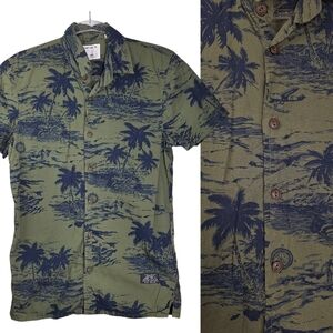 Schott Bros Military Hawaiian Short Sleeve Button Down Shirt Mens Small Tropical